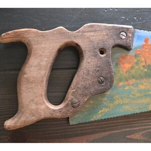 Vintage Disston Hand Saw Folk Art John Deere Tractor Farm Painted Decor